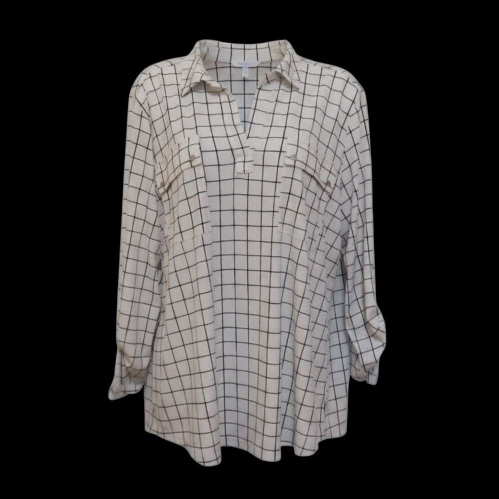 Jones New York Women’s Black and White Grid Blouse Size XL